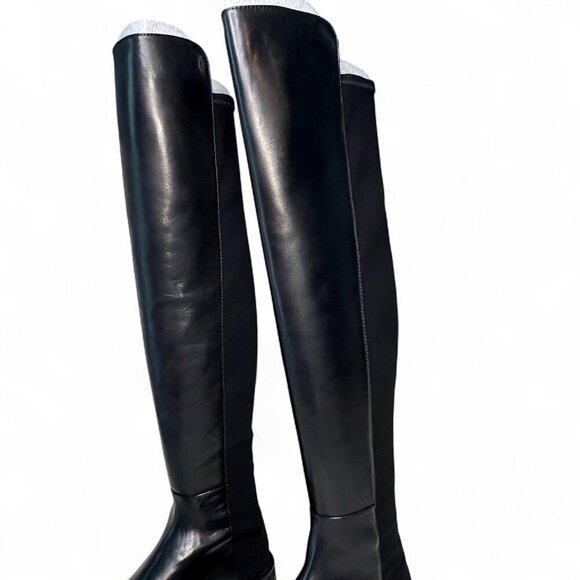 Stuart Weitzman 5050 Lift Over the Knee Flat Leather Boots Black, NEW IN BOX - 7 - Picture 8 of 16